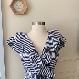 Striped Ruffle Wrap Top